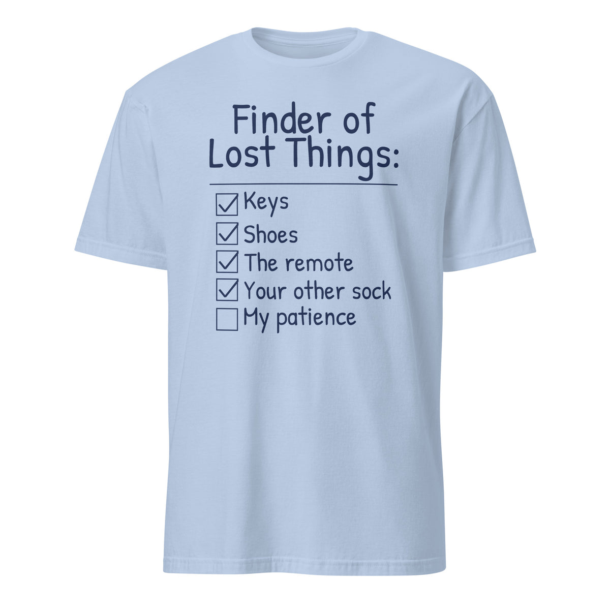 Finder of Lost Things tee in Light Blue, front print