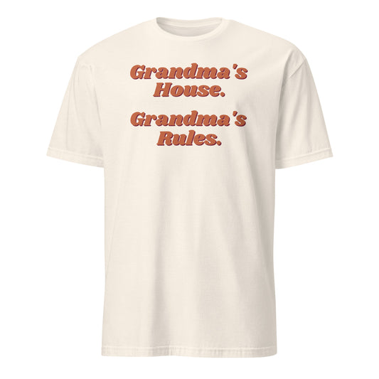 Grandma's House, Grandma's Rules tee in Natural, front print